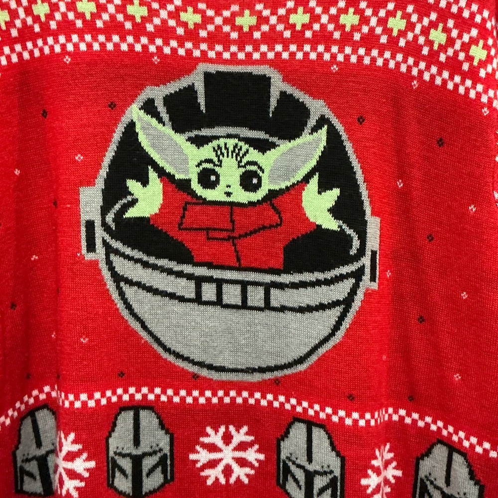 Star Wars Mandalorian Baby Yoda Ugly Christmas Sweater Red Size Large Grogu